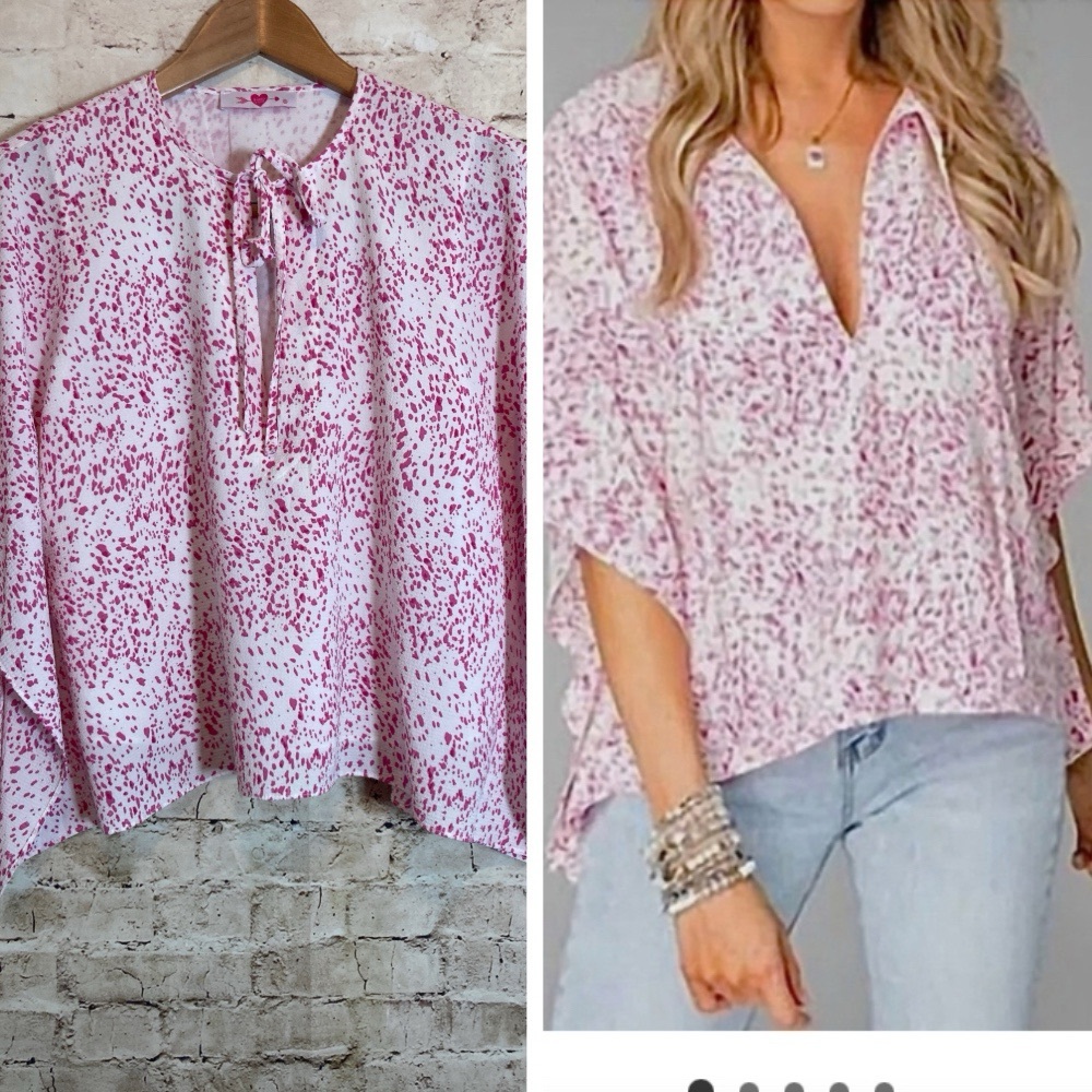 Buddy Love Boxy Kimono Top Womens XS Pink & White Speckled Boho Hippie